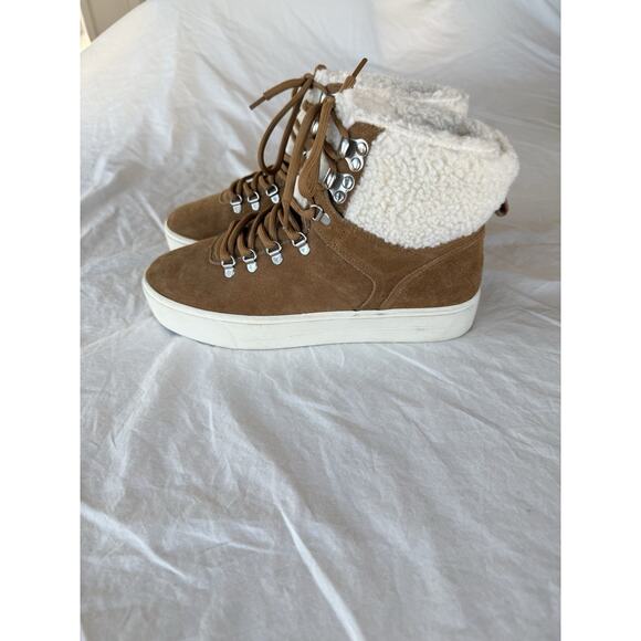 Womens Sz 6,5M Brown Marc Fisher MF Darlen-M Faux Fur Suede Leather Ankle Boots - Picture 1 of 11